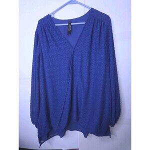 Melissa McCarthy Seven7 Royal Blue 1X Textured Crossover Blouse Casual Office